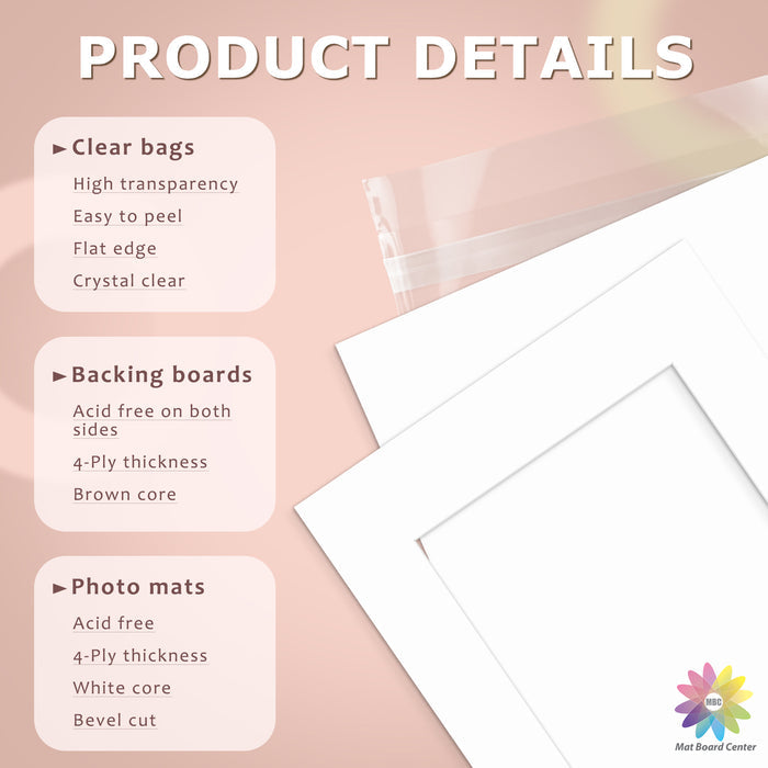 10 Pack 16x20 Whitecore Economy Pre-Cut Mat for 11x14 Photo+ Backing + Bag
