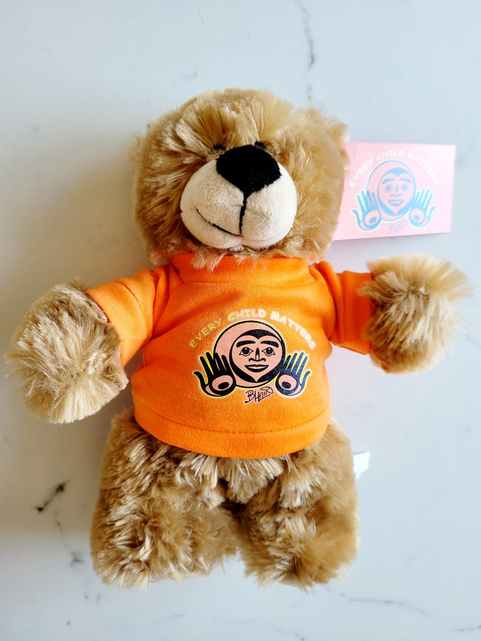 10" Teddy Bear stuffie with Every Child Matters Tshirt, a Native artist Bill Helin design indigenous art gift by Bill Helin Canada