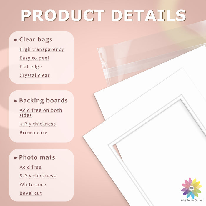 100 Pack 11x14 Double Mat For 8x10 Photos + Backing + Bag