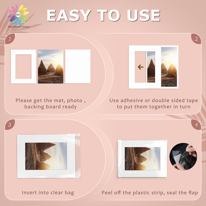 100 Pack 12x16 Picture Mats For 8x12 Photos + Backing + Bag