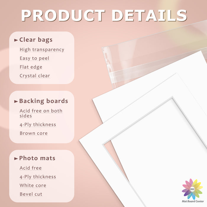50 Pack 5x7 Whitecore Economy Pre-Cut Mat For 4x6 Picture + Backing + Bag