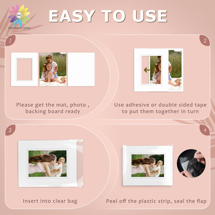 100 Pack 8x10 Double Mat For 5x7 Photos + Backing + Bag