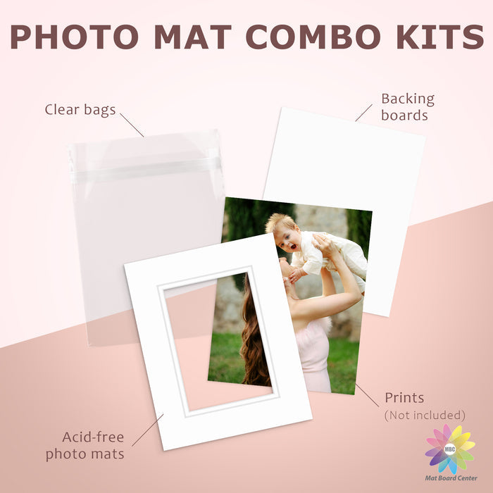 100 Pack 8x10 Double Mat For 5x7 Photos + Backing + Bag