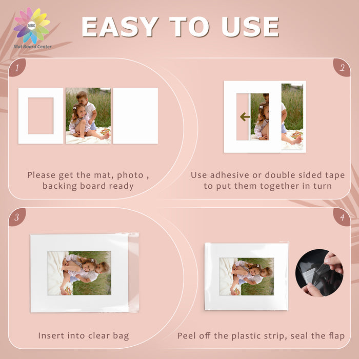 100 Pack 8x10 Whitecore Economy Pre-Cut Mat Board + Backing + Bag