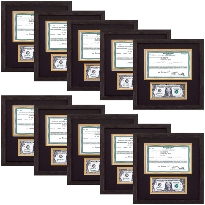 10.5x10.5 Picture Frame with 2 Openings Fits A 5.5x8.5 Business License and Dollar Bill(10 Pcs per Box)