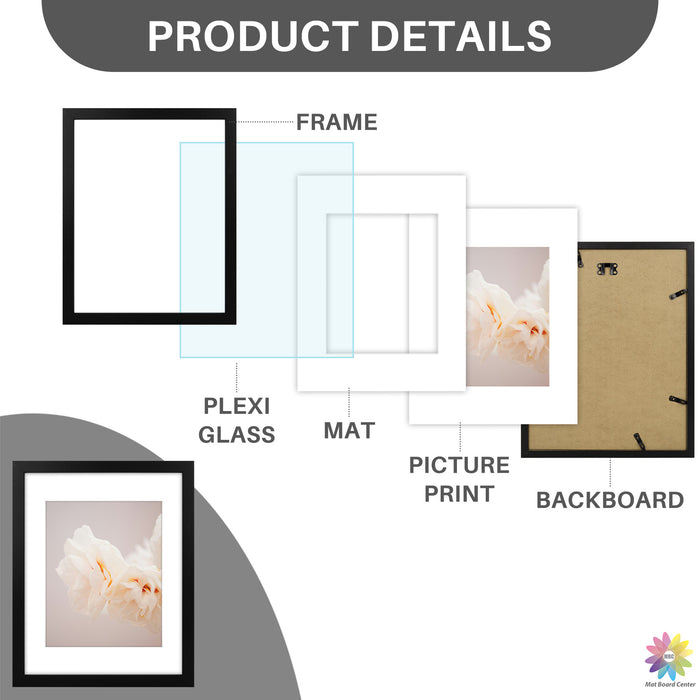 11x14 Black Picture Frame for 8x10 photo With White Mat (18 Pcs Per Box)