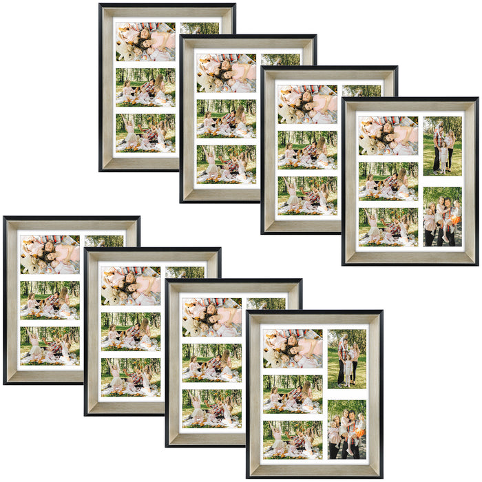 11x14 Collage Picture Frame Displays Five 4x6 Pictures Black/Silver Color (8 Pcs per Box)
