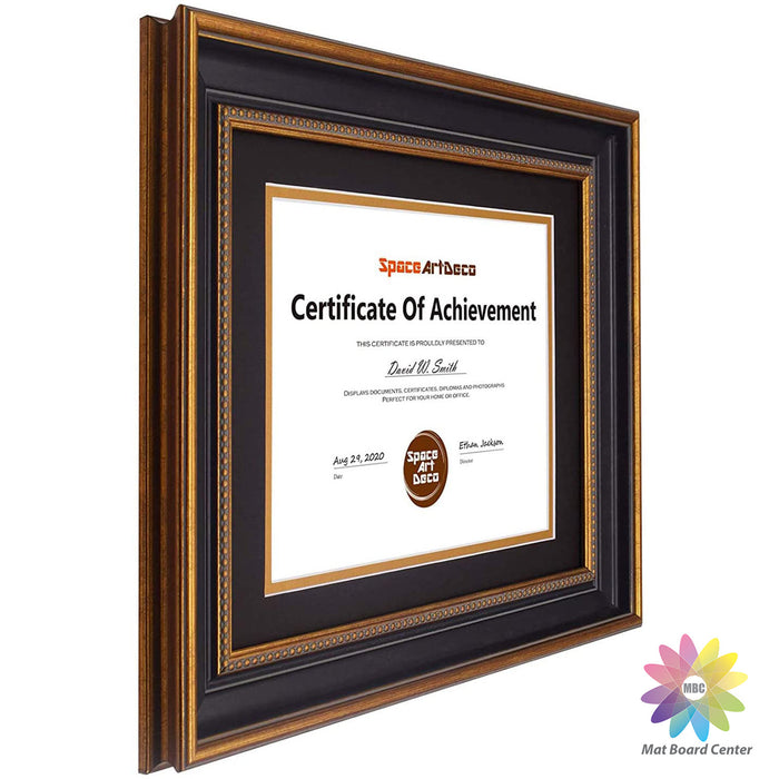 11x14 Diploma Frame with Black Over Gold Double Mat for 8.5x11 Certificate Ornate Gold/Black Color (10 Pcs per Box)