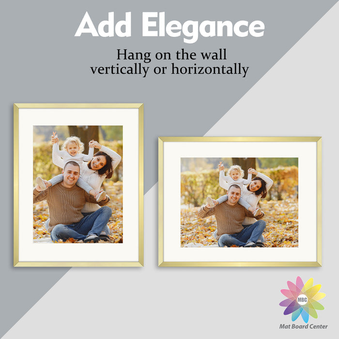 11x14 Gold Aluminum Frame with White Mat and Real Glass (6 Pcs Per Box)