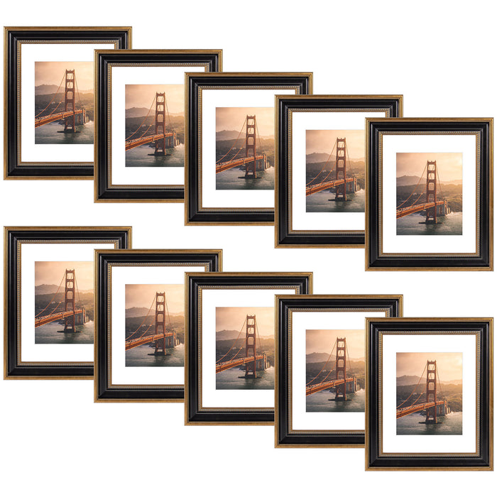 11x14 Photo Frame with White Mat for 8x10 Picture Ornate Gold/Black (10 Pcs Per Box)