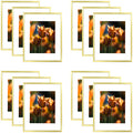 11x14 Picture Frame For 8x10 Photo With White Mat and Plexiglass Gold (12 Pcs per Box)