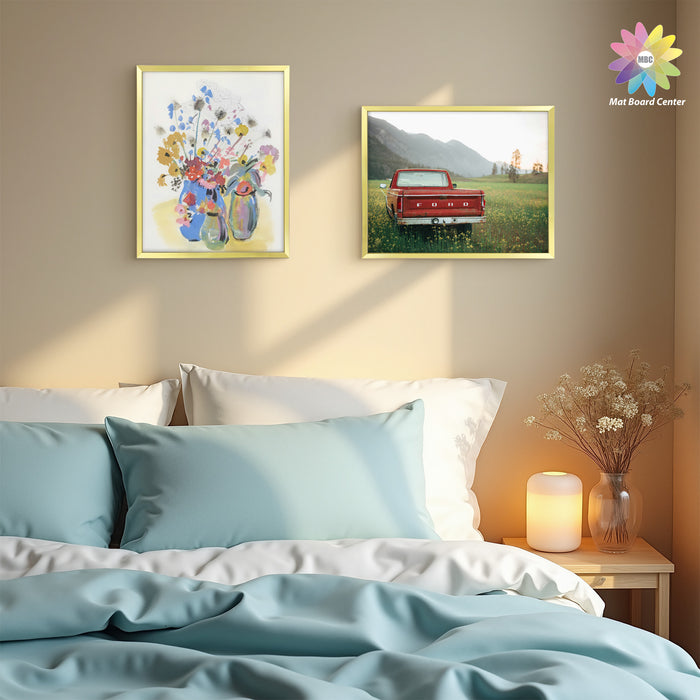11x14 Picture Frame For 8x10 Photo With White Mat and Plexiglass Gold (12 Pcs per Box)