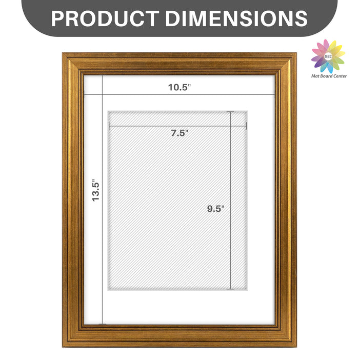 11x14 Picture Frame for 8x10 Picture with White Mat and Real Glass Dark Gold Color (10 Pcs per Box)
