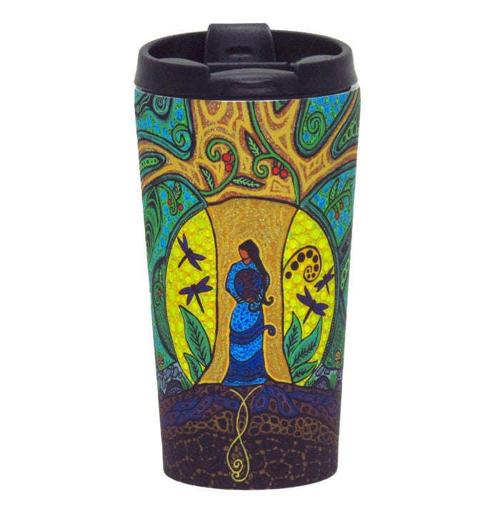 12 oz Travel indigenous art mug by Leah Dorion Canada