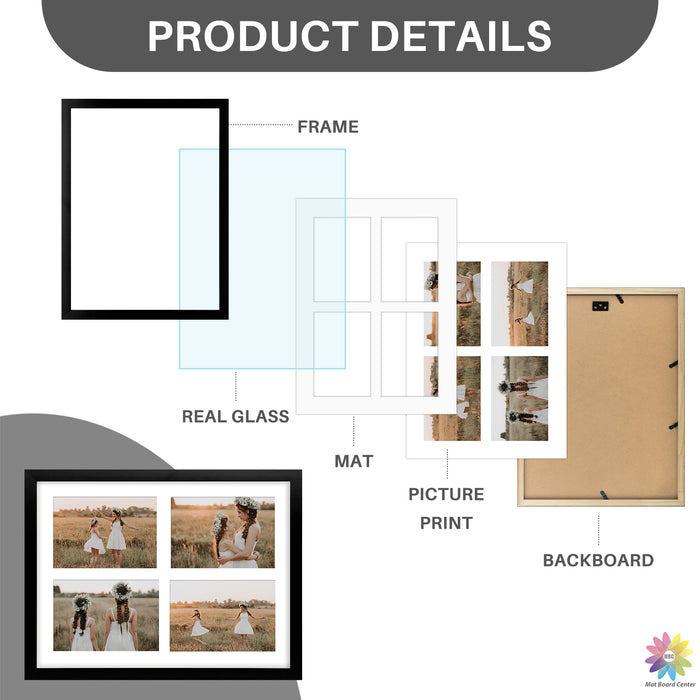 12x16 Black Collage Picture Frame Displays Four 5x7 Photos (8 Pcs Per Box)