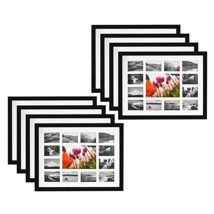 12x16 Collage Picture Frames for One 5x7 and Twelve 2.5x3.75 Picture Wood Frames (8 Pcs per Box) Black