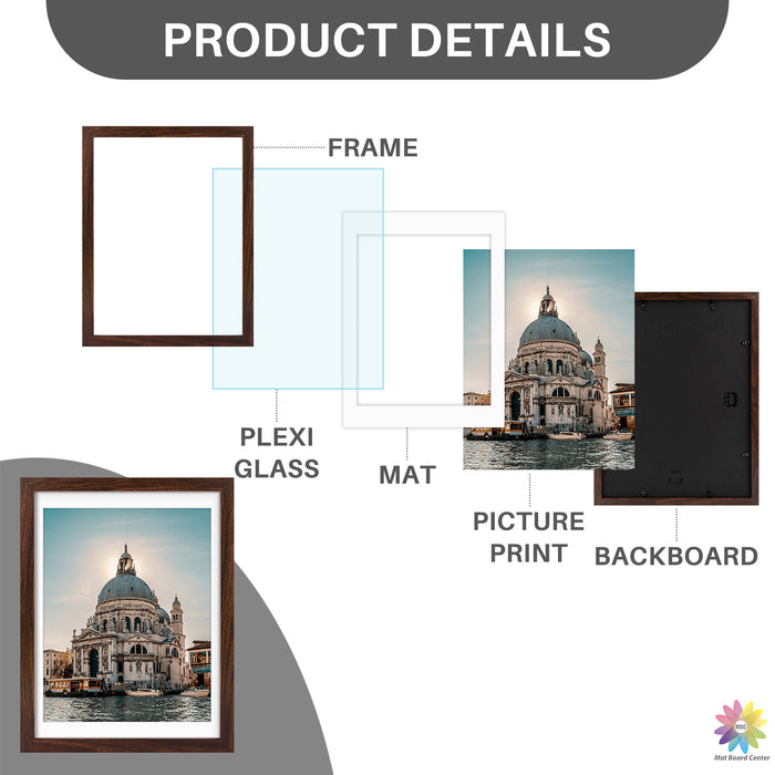 12x16 Picture Frame for 11x14 Photo with White Mat and Plexiglass (8 Pcs Per Box)