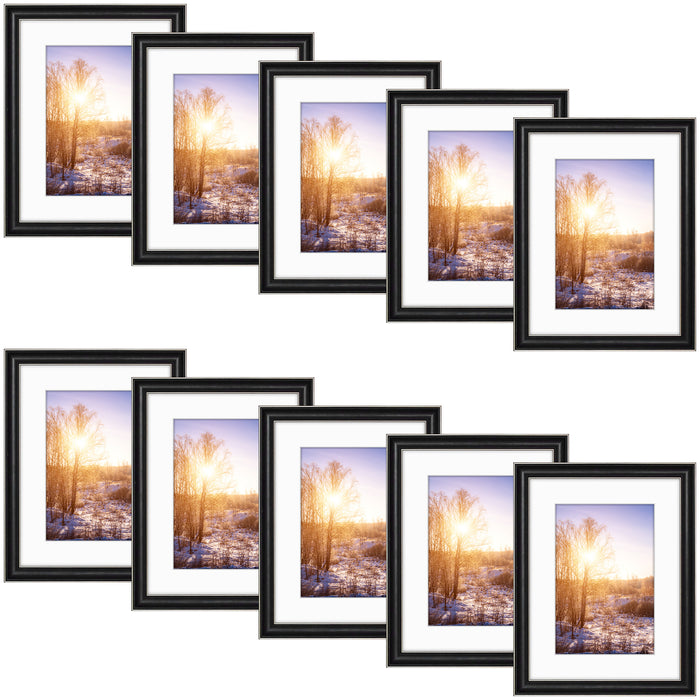 12x16 Picture Frame for 8x12 Photo with White Mat Silver Trim Black-Dark Brown Inner Panel (10 Pcs per Box)