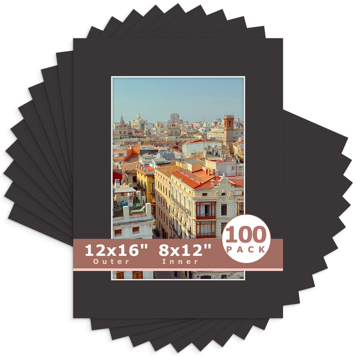12x16 Picture Mats For 8x12 Photos - Pack of 100 N142 Black