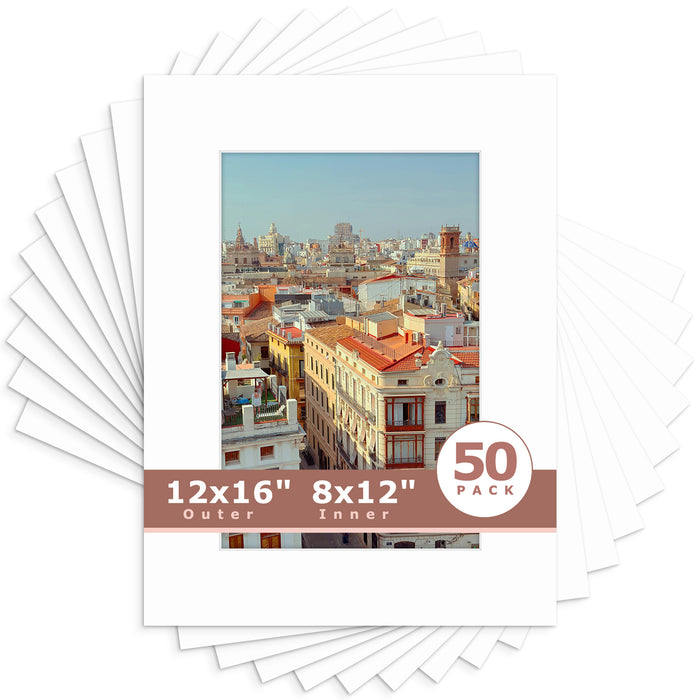 12x16 Picture Mats For 8x12 Photos - Pack of 50 N501 White