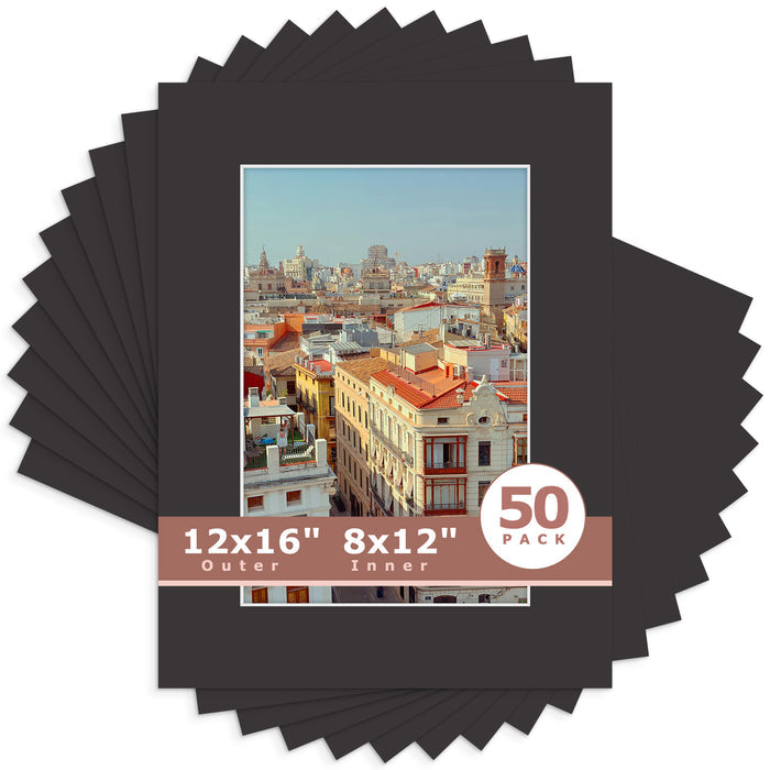 12x16 Picture Mats For 8x12 Photos - Pack of 50 N142 Black