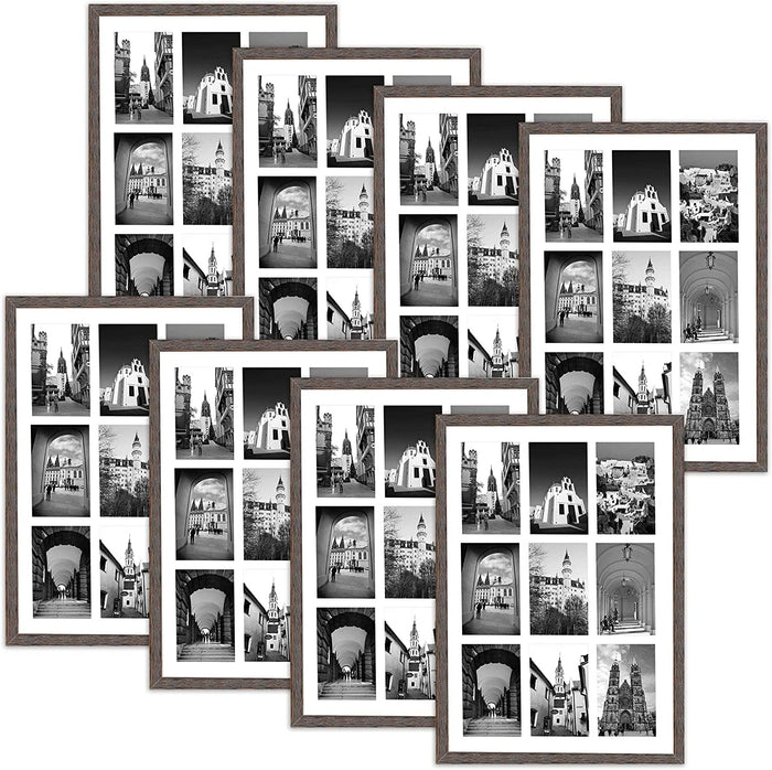 13.6x19.7 Collage Picture Frames for Nine 4x6 Pictures Wood Frames(8 Pcs per Box) Distressed Brown