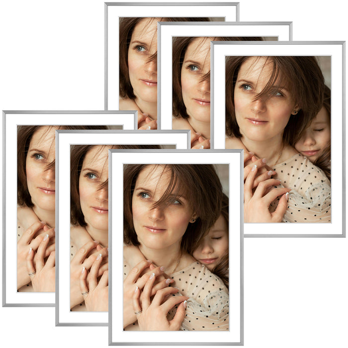 13x19 Metal Picture Frame for 11x17 Photo with White Mat and Real Glass (6 Pcs per Box) Silver