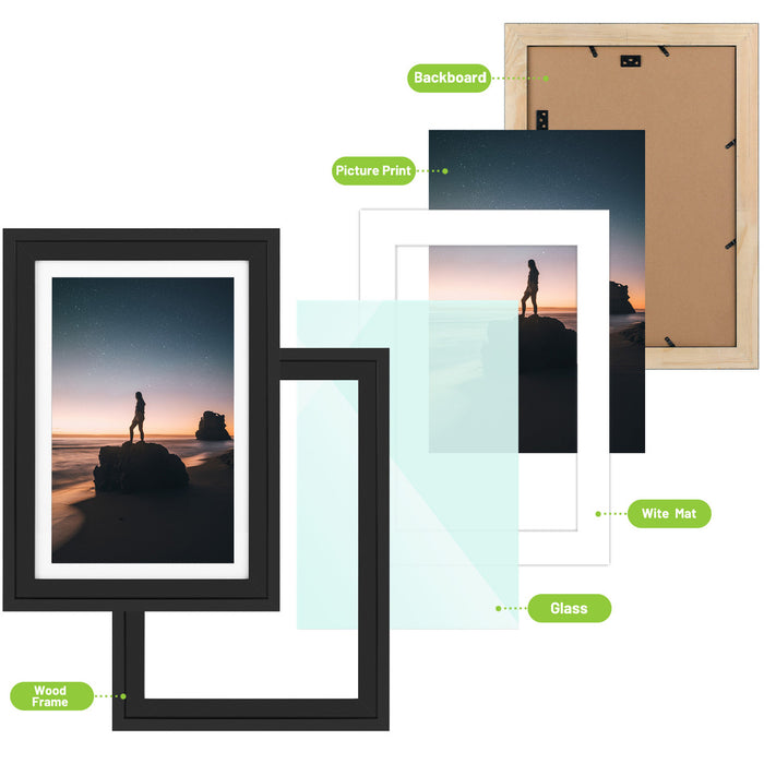 13X19 Wood Frames Display 11X17 Photo With White Mat (4 Pcs per Box)