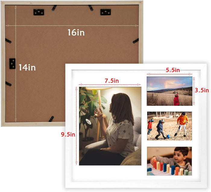 14X16 Collage Picture Frames, Wood Frames with White Mat For One 8X10 And Three 4X6 Photos, White (8 Pcs per Box)