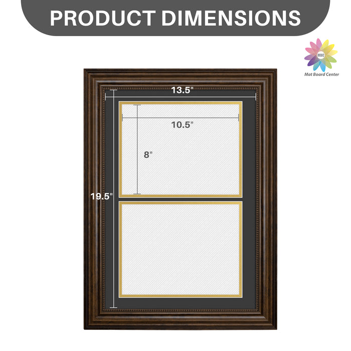 14x20 Diploma Frame for Two 8.5x11 Certificates with Black Over Gold Double Mat Brown Color (6 Pcs per Box)