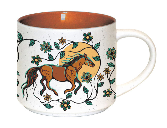 16 oz "Horse" (Bebezhigooganzhii) indigenous art mug by Storm Angeconeb Canada