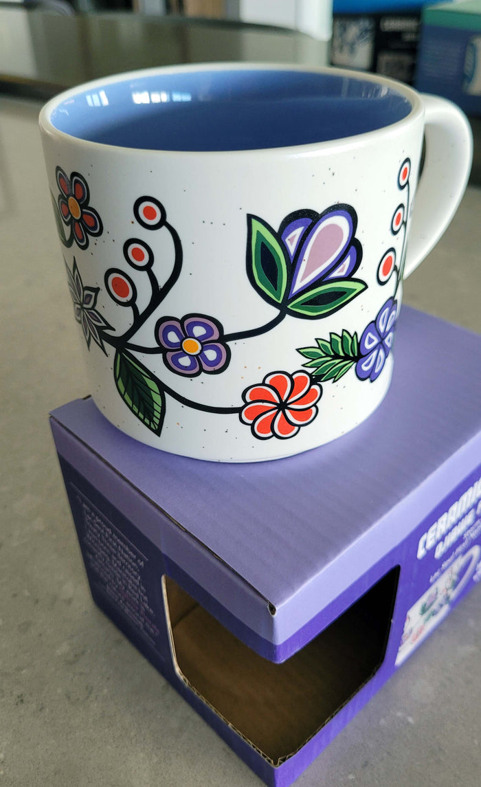 16 oz "Ojibwe Florals indigenous art mug by Storm Angeconeb Canada