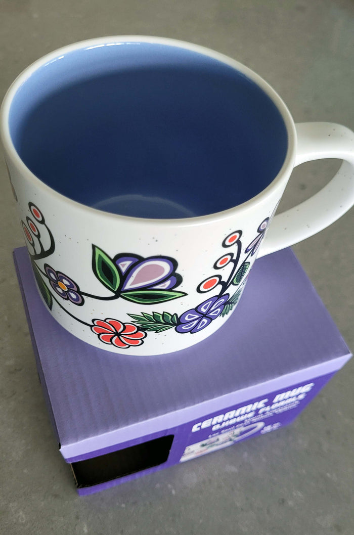 16 oz "Ojibwe Florals indigenous art mug by Storm Angeconeb Canada