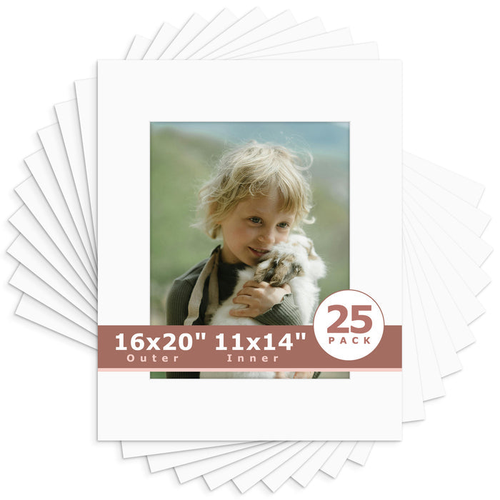 16x20 Whitecore Economy Pre-Cut Mat-Pack of 25 11x14 (exact opening 10.5x13.5) N502 Off White