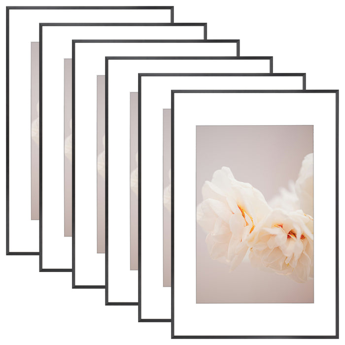 16x24 Aluminum Picture Frame with White Mat for 12x18 Photo (6 Pcs Per Box) Black