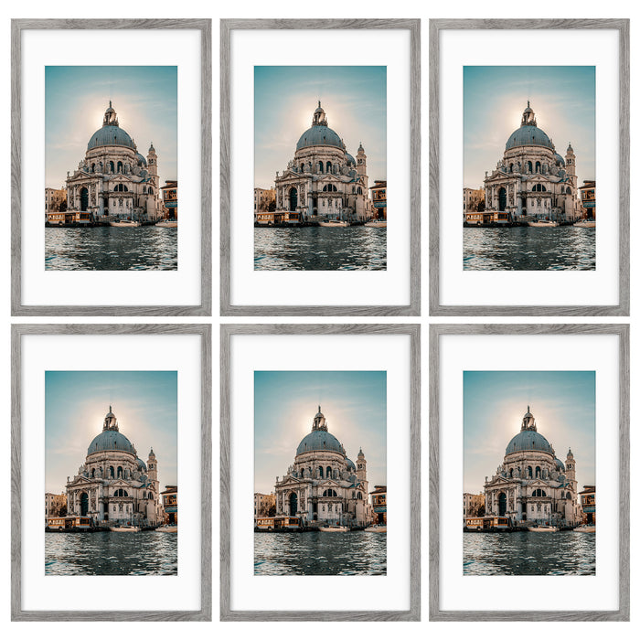 16x24 Picture Frame for 12x18 Photo with White Mat and Real Glass (6 Pcs Per Box) Light Grey