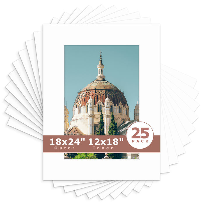 18x24 Economy Pre-Cut Mat Board-Pack of 25 12x18 (11.5x17.5 exact opening) N501 White