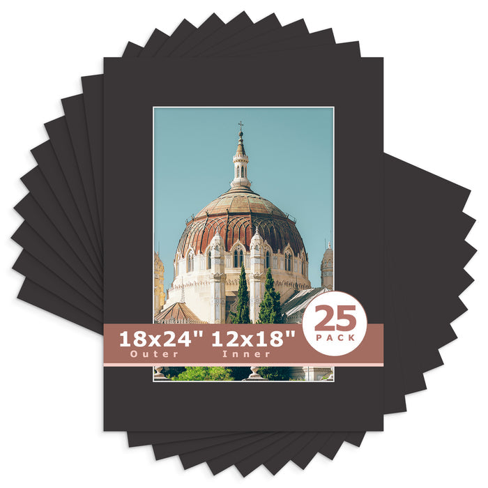 18x24 Economy Pre-Cut Mat Board-Pack of 25 12x18 (11.5x17.5 exact opening) N142 Black