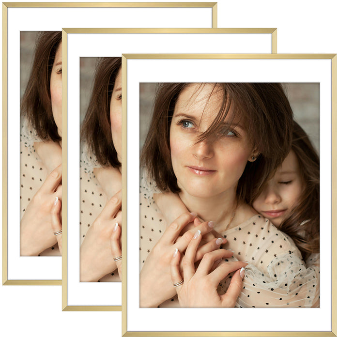 18x24 Metal Picture Frame for 16x20 Photo with White Mat and Real Glass (3 Pcs per Box) Gold