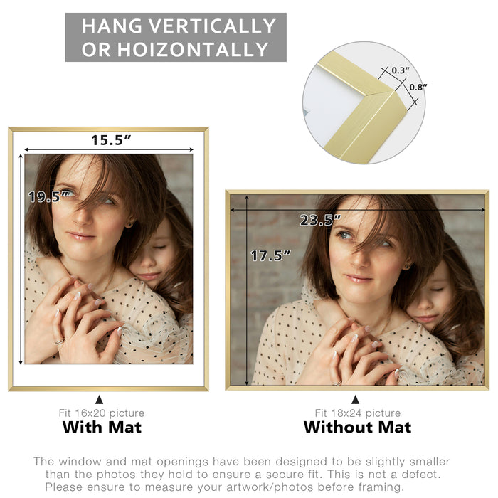 18x24 Metal Picture Frame for 16x20 Photo with White Mat and Real Glass (3 Pcs per Box)