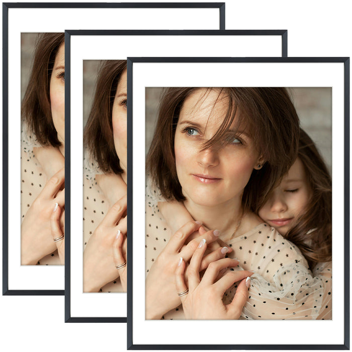 18x24 Metal Picture Frame for 16x20 Photo with White Mat and Real Glass (3 Pcs per Box) Black