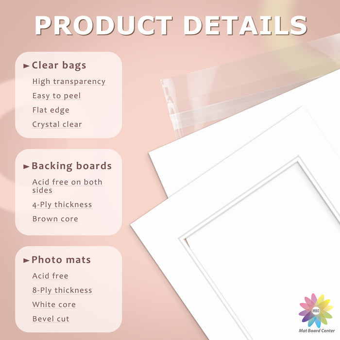 25 Pack 16x20 Economy Pre-Cut Double Mat For 11x14 Photo + Backing + Bag
