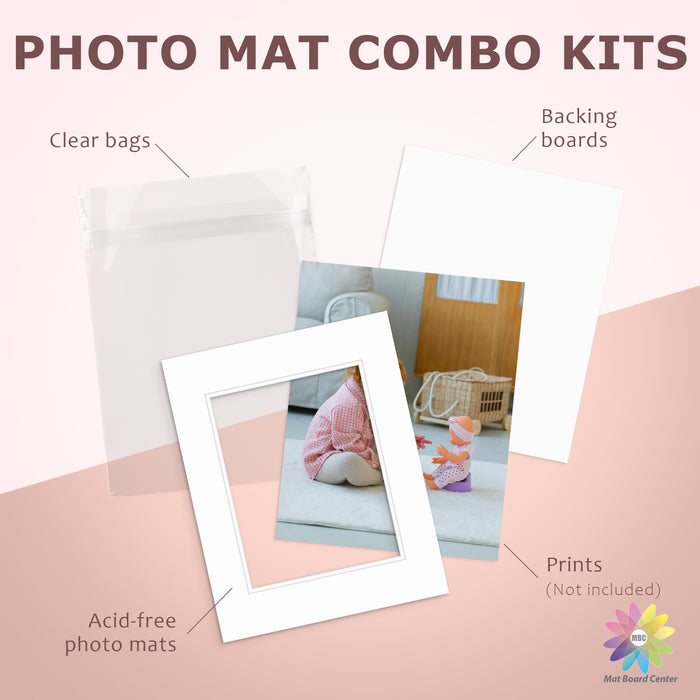 25 Pack 16x20 Economy Pre-Cut Double Mat For 11x14 Photo + Backing + Bag