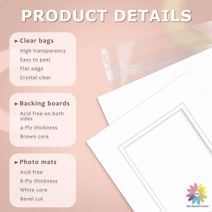 25 Pack 8x10 Double Mat For 5x7 Photos + Backing + Bag