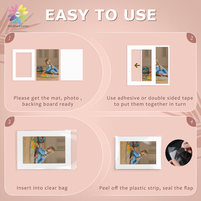 50 Pack 5x7 Whitecore Economy Pre-Cut Mat For 4x6 Picture + Backing + Bag