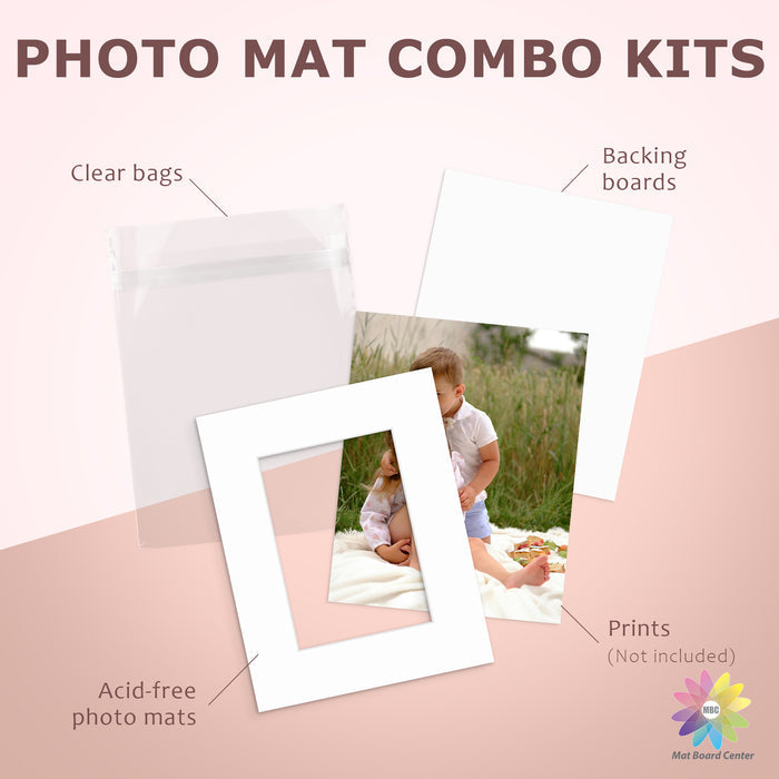 50 Pack 8x10 Whitecore Economy Pre-Cut Mat Board + Backing + Bag