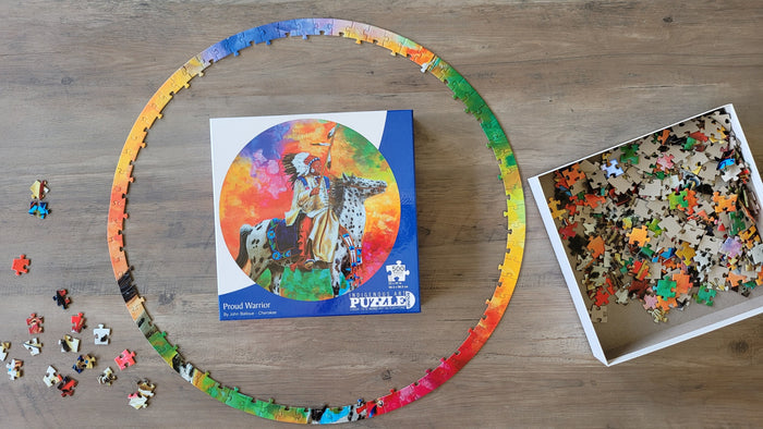 500 piece round jigsaw indigenous puzzle by John Balloue Canada