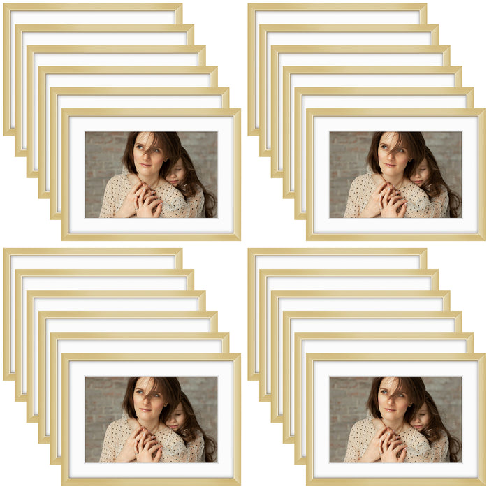 5x7 Metal Picture Frame for 4x6 Photo with White Mat and Real Glass (24 Pcs per Box) Gold