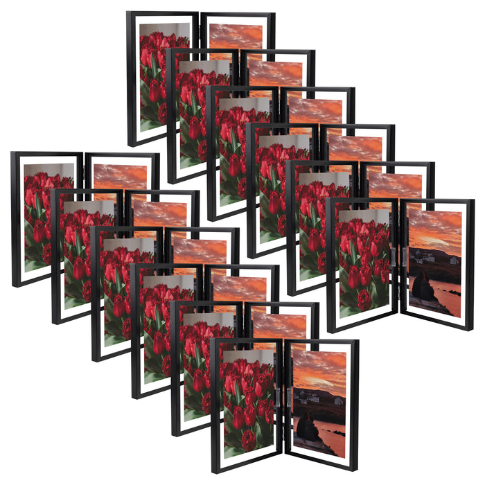 6x8 Floating Frame, Double Hinged Metal Frame Displays Any Size Photo up to 6 by 8 Black (12 Pcs Per Box)