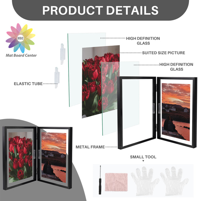 6x8 Floating Frame, Double Hinged Metal Frame Displays Any Size Photo up to 6 by 8 Black (12 Pcs Per Box)